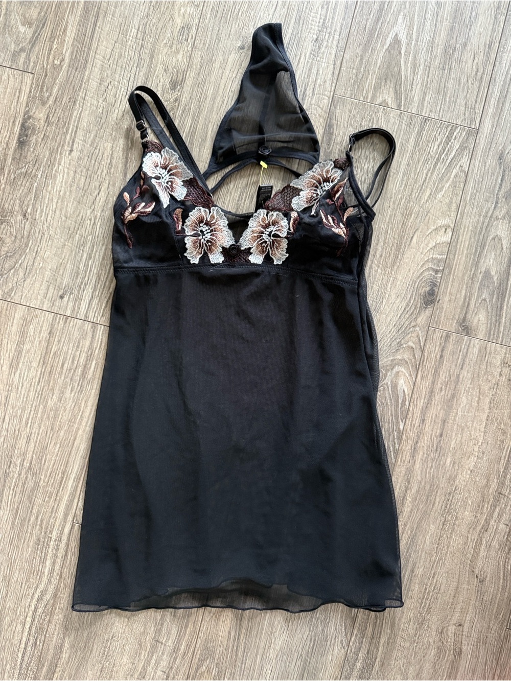 Black Floral-Embroidered Sexy underwear top and panties sz Small